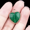 Handheld heart-shaped green malachite pendant with elegant gold plated metal border - Synthetic Malachite Gold Edging