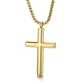 Minimalist hip hop men's stainless steel cross pendant necklace in polished gold finish - Gold with Chain