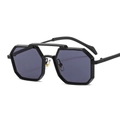 Retro punk polygonal sunglasses with black frame and double bridge for men and women - C1 Black Frame Grey Lens
