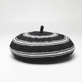 Classic knitted beret hat featuring black and white horizontal stripes with top stalk - One Size / Black & White