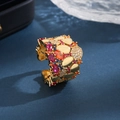 Elegant wide open ring with colorful zircon stones in gold plating for women - Round Style