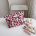 Trousse à maquillage en coton à fleurs avec fermeture éclair et accessoires de beauté - Rose Rouge Vintage
