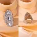 Silver shield titanium steel ring with carved patterns and adjustable open band design - Steel Color 31