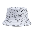 White bucket hat with black music note print, double-sided stylish canvas sun hat - One Size (55-58cm) / White Musical Notes (Reversible Black)