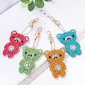 Set of 4 sparkling rhinestone bear keychains in red green orange and blue colors - QC003 Small Bears (4pcs) Double-sided