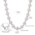 Elegante collar de perlas de 12mm con cierre de corazón en latón y circonitas y acero inox - Collar de Perlas en Tono Plateado