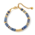 Natuurlijke kyaniet armband met 14K vergulde roestvrijstalen kralen en verstelbare sluiting - Blauw en Goud (B-B25090201A)