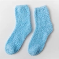 Soft light blue coral fleece mid-calf socks with thick plush thermal texture - One Size / Lake Blue