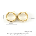 Detailed view of 28mm 18K gold-plated stainless steel hoop earrings with white zircon stones - Round Micro-Pave Zircon Style (637)