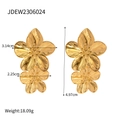 Golden double flower stainless steel earrings with zircon and detailed size measurements - Gold Double Flower Earrings (JDEW2306024)