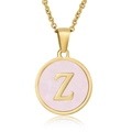 Pink shell round pendant necklace with 18K gold plated letter Z in stainless steel - Gold Z (With Chain)