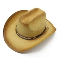 Klassischer Stroh-Cowboyhut mit braunem Lederband und feiner Handwebstruktur - Khaki / M (56-58cm)
