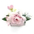 Pink rose flower hair comb with green leaves and berries for bohemian bridal hairstyle - FS46-4 Pink
