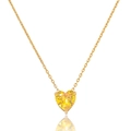 Macro detail of gold necklace with claw-set heart-shaped yellow faceted gemstone - Necklace-Yellow