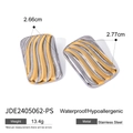 Two-tone gold and silver stainless steel rectangular earrings with wavy texture finish - Vertical Corrugated Rectangle Style (JDE2405062-PS)