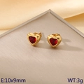 Golden heart stud earrings with red stone inlay on silk background, size 10x9mm - Gold Base - Red Heart (KE118612-HR)
