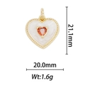 Détails d'un pendentif cœur plaqué or 18 carats avec gemme orange et dimensions précises - Pendentif Cœur Émail Blanc Pierre Orange-Rouge (DZ-172)