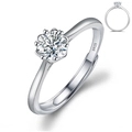 Adjustable S925 silver ring featuring a six-prong set round brilliant cut solitaire stone - Adjustable Open / Starry Brilliance Six-Prong (0.5 Carat Effect)