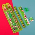 5-piece Christmas stationery set with pencils, ruler, sharpener and eraser in green theme - Green