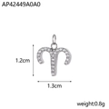 Silver Aries zodiac pendant with white crystals, dimensions 1.2cm x 1.3cm weight 0.8g - Steel Color Aries (Inlaid)