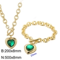 Golden OT toggle jewelry set featuring green heart crystal necklace and bracelet - Gold 2-Piece Set - Green Gem (KS197663-Z)