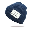 Navy blue winter knit beanie with vintage fabric patch and thick ribbed texture - One Size / Navy Blue