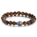 Tijgeroog kralenarmband met vintage Boeddha hoofd bedeltje in gepolijst staal - Tijgeroog Zilveren Boeddha Hoofd Stijl (KB60924-BD)