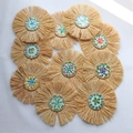 Set of 9 Bohemian woven wall decors with colorful raffia fringes and painted floral patterns - Random Pattern (27cm)