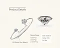 925 sterling silver cuff bracelet with D color VVS1 moissanite stones in 17cm size - 1.06 Carat / White-Small Flower Bangle