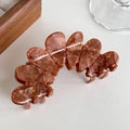 Grande pince à cheveux en acétate motif marbre marron avec décor élégant en bois - Ambre