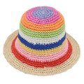 Ethnic style colorful rainbow striped woven straw bucket hat for summer beach vacation - Rainbow Color Block Style (小圆圈03色)
