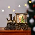 Christmas train water globe lantern with Santa Claus and warm LED light in bronze finish - Brushed Gold Train Boy Style