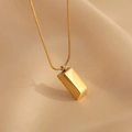 Minimalist 18K gold rectangular bar pendant necklace with high-polish snake chain for women - 69#xl1783-126 Gold