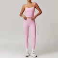 Ensemble de yoga rose deux pièces avec débardeur dos nu et legging taille haute - Gilet 8519 + Pantalon 8519 Rose Fleur De Cerisier / S