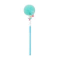 Primo piano di penna unicorno con pompon verde menta e fusto blu cielo chiaro - Blu