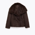 Women's dark brown faux fur coat with oversized lapel collar and plush texture - XS / Coffee