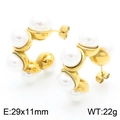 Orecchini a C in acciaio inossidabile dorato con perle bianche, 29x11mm, 22g - Oro (KE114933-K)