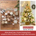 20-piece white wood Christmas tree ornament set with reindeer, stars and LED lights - White & Wood (20 Pieces)