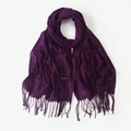 Purple cashmere feel scarf with fringe trim and premium woven label for autumn winter - Dark Purple