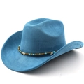 Détail de la bande perlée bohème sur chapeau de cowboy en daim avec breloque étoile de mer - M (56-58cm) / Bleu Lac