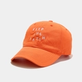 Detailed close-up of orange cotton twill baseball cap with Keep The Faith embroidery - Adjustable / Orange