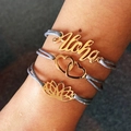 Boho-Set: Graue Kordelarmbänder mit Aloha-, Herz- und Lotus-Anhängern in Goldoptik - Kc Gold 1641