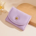 Short tri-fold lavender PU leather wallet for women with cute daisy floral design - Light Purple