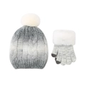 Detalle del set de invierno de gorro de punto degradado y guantes táctiles afelpados - Degradado Gris y Blanco