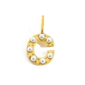 Golden metal letter C pendant charm with small pearl insets on a white background - Letter C / Gold