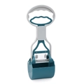 Ergonomic blue and grey pet pooper scooper with spring-loaded claw on white background - Small size Avocado Green