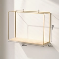 Modern Nordic wall shelf in golden metal with natural wood finish, size 40x29x12cm - Large / Gold
