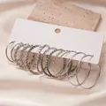 Set van 6 paar zilverkleurige oorringen met gedraaide, gladde en kristallen ontwerpen - Zilveren Naald - Zilver (12-delige set) / Zilver (Set van 6 paar)