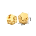 Golden hexagonal stud earrings featuring smooth and hammered texture finish, 23mm by 26mm - 23x26mm V-Embossed Hexagon Studs / Gold