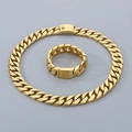 Set collana e bracciale a maglia cubana dorata in acciaio inossidabile per uomo - Set Collana e Bracciale Oro / Collana 65cm